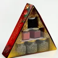 Подарочный набор новогодний &laquo;Уютного года&raquo; варенье с шишками, крем-мед 2 шт, чай в банке 3 шт   1087