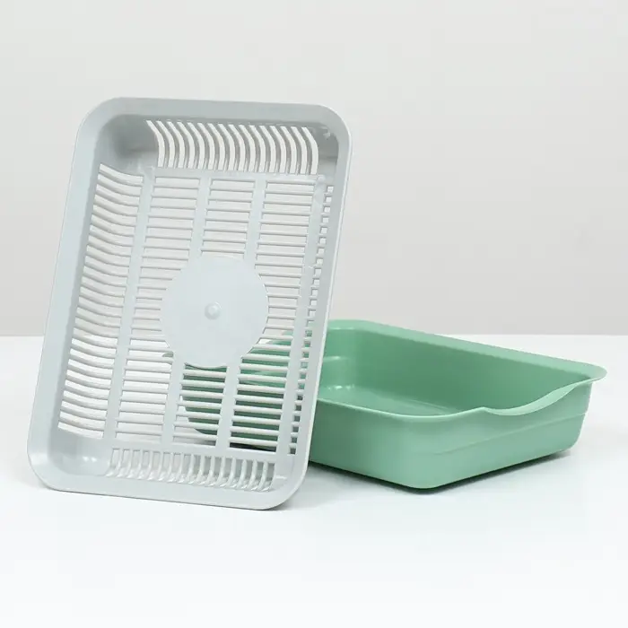 Лоток для кошек, 34.5&times;25.5&times;7.5 см, с сеткой, пластик, серый, оливковый