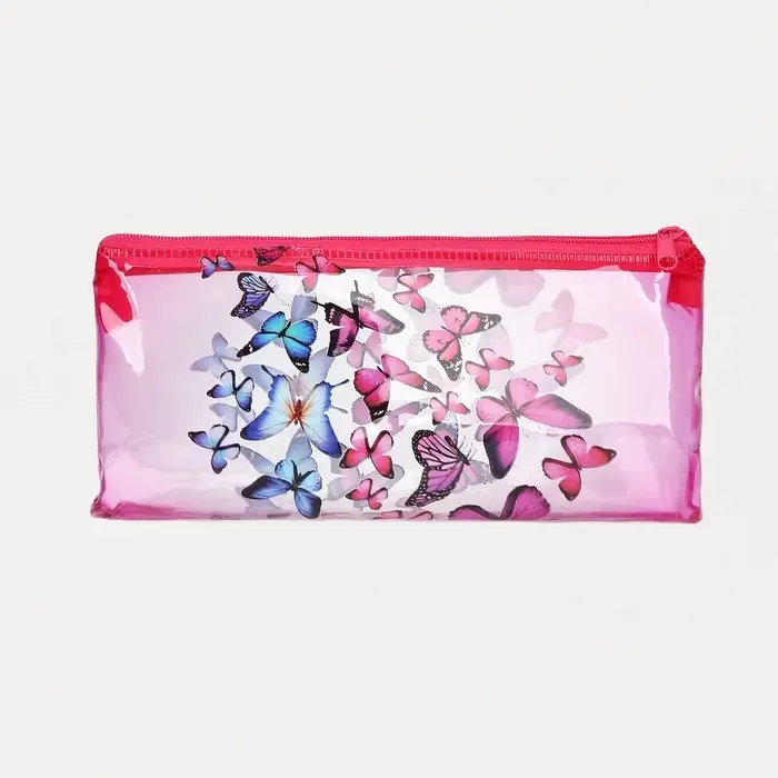 Косметичка-пенал на молнии, с рисунком «Бабочки», розовая