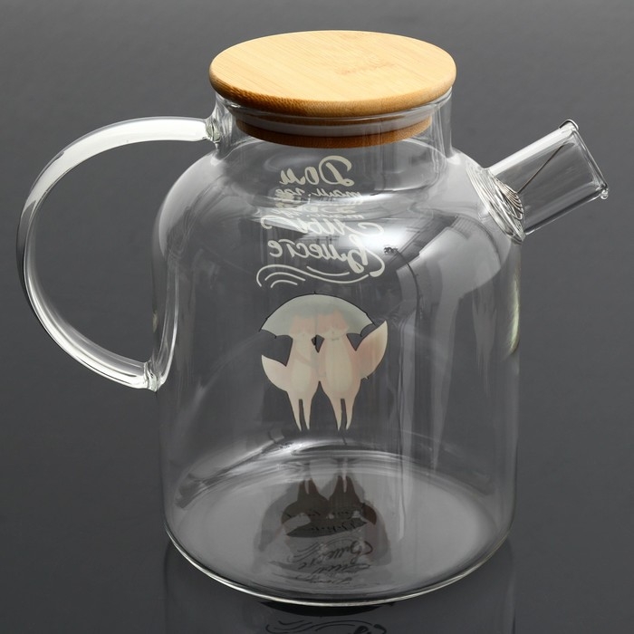 Чайник стеклянный заварочный с бамбуковой крышкой «Дом там, где мы вместе», 1700 мл Чайник стеклянный заварочный с бамбуковой крышкой «Дом там, где мы вместе», 1700 мл