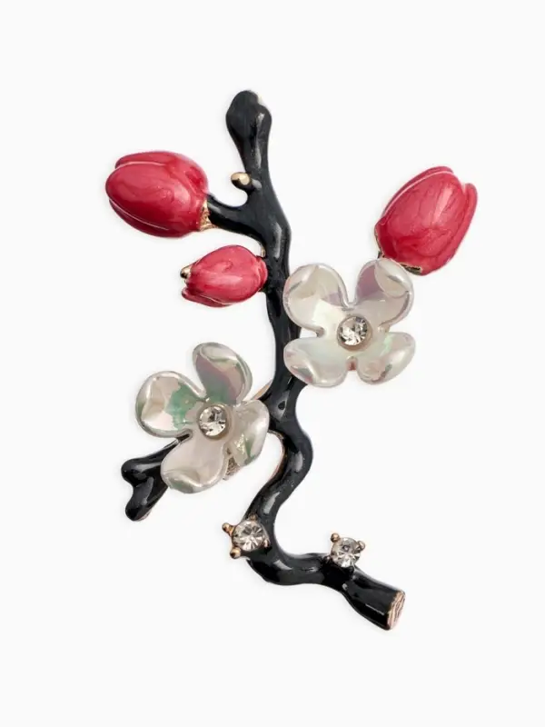 Брошь &laquo;Веточка с цветками сакуры&raquo;, эмаль, цветная в золоте
