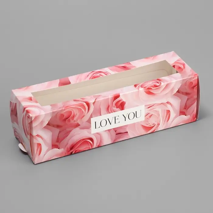 Коробка для макарун, кондитерская упаковка «Love you», розовые розы, 18 х 5.5 х 5.5 см Коробка для макарун, кондитерская упаковка «Love you», розовые розы, 18 х 5.5 х 5.5 см