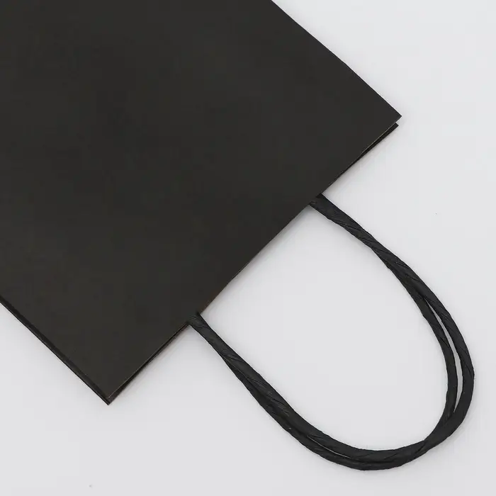 Пакет крафт черный, круглая ручка, 15×21×8 см, 120 г