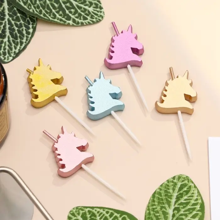 Свеча для торта &laquo;Блестящие единороги&raquo;, 5 шт., разноцветные