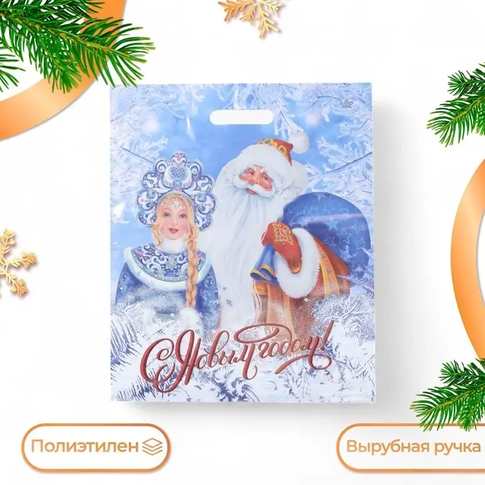 Пакет «Дед Мороз и Снегурочка», полиэтиленовый с вырубной ручкой, 45×38 см Пакет «Дед Мороз и Снегурочка», полиэтиленовый с вырубной ручкой, 45×38 см