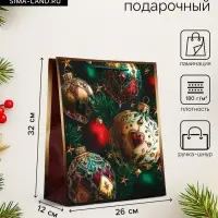 Пакет подарочный новогодний ламинированный, &laquo;Золотые ёлочные шары&raquo;, 26&times;12&times;32 см