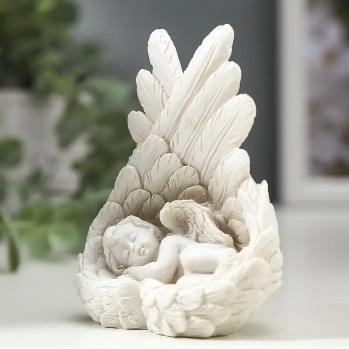 Сувенир полистоун Сувенир полистоун "Белоснежный ангел малыш спящий в крыльях" 8,5х7х4 см