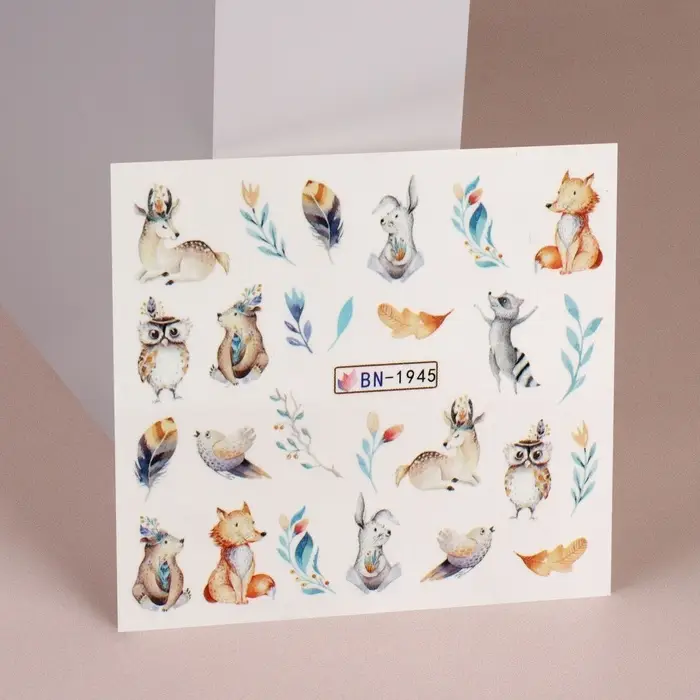 Слайдеры для ногтей «Лесные звери», разноцветные Слайдеры для ногтей «Лесные звери», разноцветные