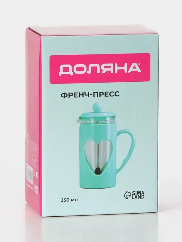 Заварочный чайник френч-пресс Доляна &laquo;Комплимент&raquo;, 350 мл, стекло, бирюзовый