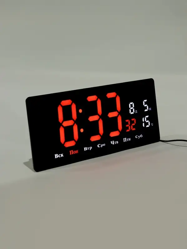 Часы электронные настенные, 36.2&times;15.5 см, красные цифры