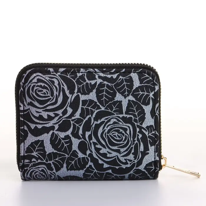 Кошелёк женский на молнии 11&times;2.5&times;9 см, с цветочным принтом, чёрный