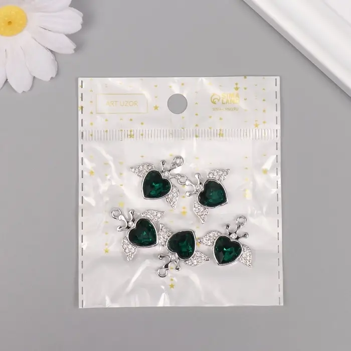 Декор для творчества металл, стразы Декор для творчества металл, стразы "Сердце с крыльями" серебро 2,2х2,4х0,5 см