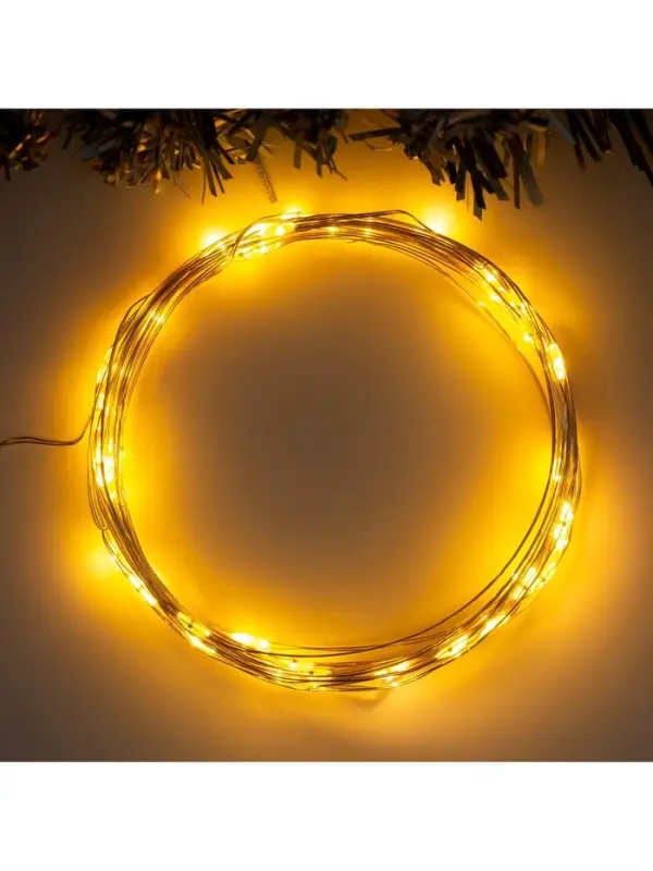 Гирлянда &laquo;Нить&raquo; 5 м роса, IP20, серебристая нить, 50 LED, 2 режима, батарейки AAх3 (нет в комплекте), свечение жёлтое