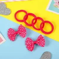 Набор для волос «Лада», 4 резинки, 2 зажима, горошек, розовый