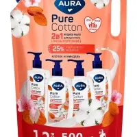 Жидкое мыло AURA Pure Cotto 2 в 1 &laquo;Миндаль и хлопковое молочко&raquo;, для рук и тела, дой-пак, гипоаллергенное, 1.2 л