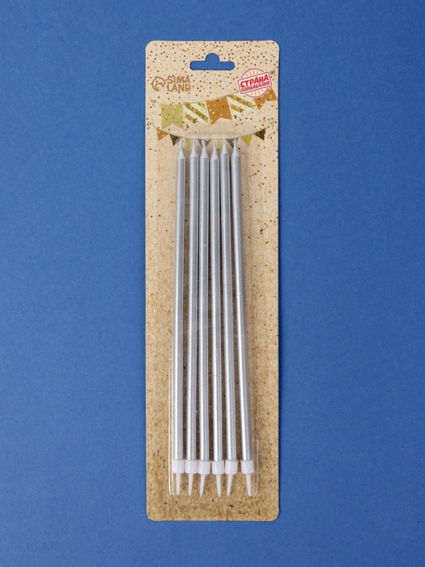 Свечи в торт Свечи в торт "Высокий Ройс", 6 шт, серебро