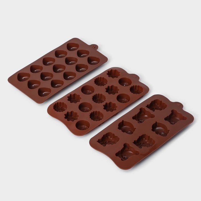 Набор форм для конфет и шоколада Доляна «Ассорти», 3 шт, силикон, цвет коричневый Набор форм для конфет и шоколада Доляна «Ассорти», 3 шт, силикон, цвет коричневый