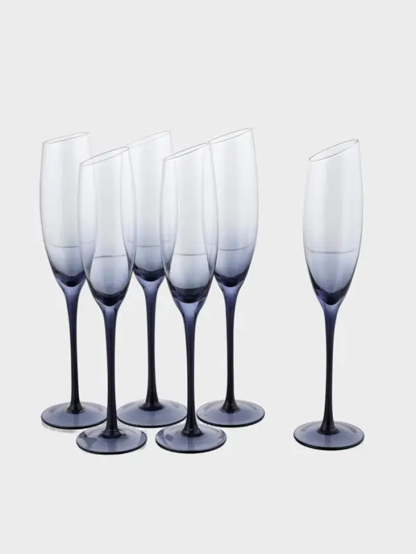 Набор бокалов для шампанского "Иллюзия" 160 мл, 6 шт р-р 1й шт 5,5х27,5 см, синяя ножка