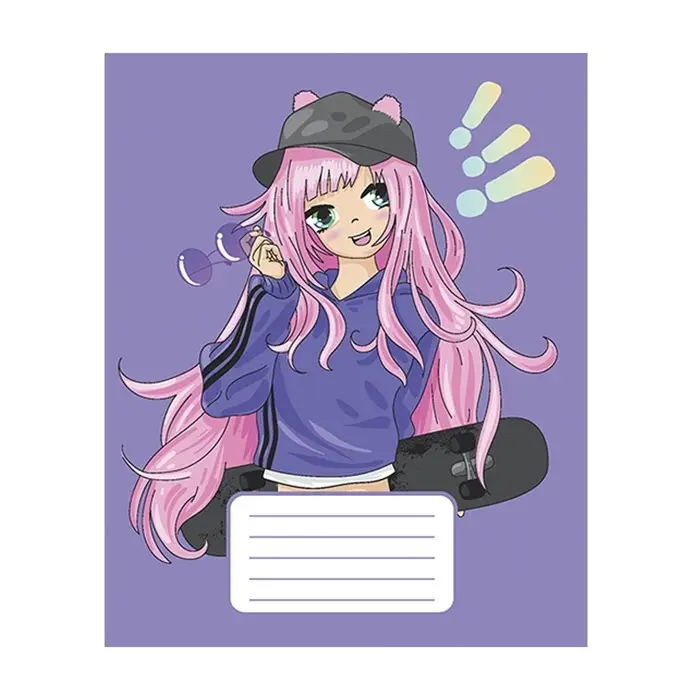 Тетрадь 12 листов в частую косую линию Calligrata "Аниме", обложка мелованный картон, ВД-лак, блок офсет, белизна 95%, МИКС