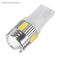 Автолампа светодиодная T10 W5W, 6 LED, 3 Вт, линза, свечение белое