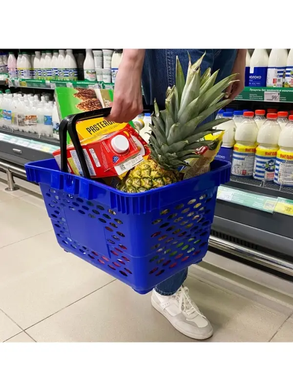 Корзина покупательская пластиковая, 20 л, 2 пластиковые ручки, синяя