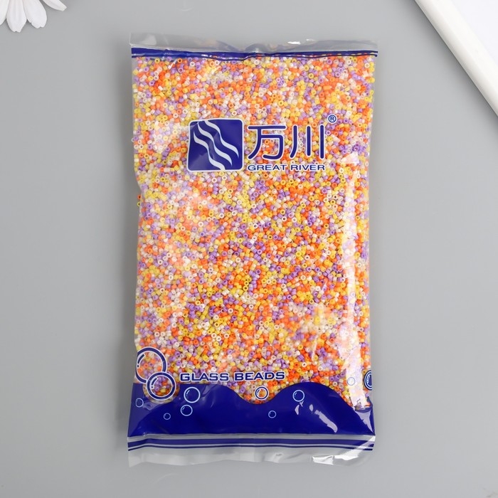 Бисер стекло  9/0  Бисер стекло  9/0 "Цилиндры. Меланж. Закат" глянец 450 гр