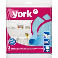 Салфетки хозяйственные YORK 34х35см вискоза перфор в ассорт 3шт/уп_020030