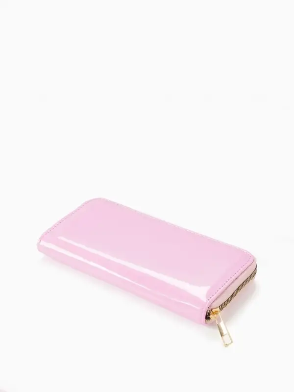 Кошелёк женский на молнии, 20&times;2&times;10 см, лаковый, розовый