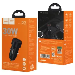 Переходник автомобильного зарядного устройства Z57A HOCO на Type-C PD30W + USB QC3.0 темно-серый