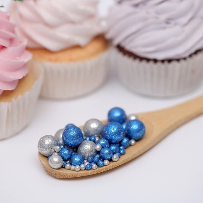 Посыпка кондитерская с мягким центром Посыпка кондитерская с мягким центром "Блеск": синяя, серебряная, 50 г