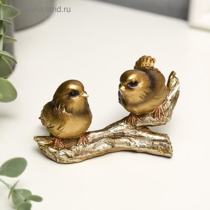 Сувенир полистоун Сувенир полистоун "Два золотых воробышка на ветке" 6,5х11х5,5 см