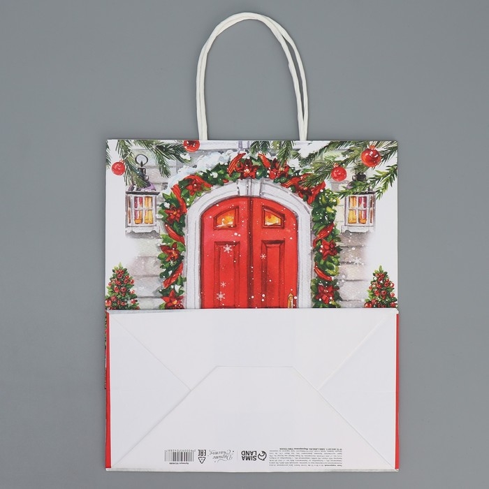 Пакет подарочный новогодний крафтовый «Добро пожаловать», 22 х 25 х 12 см, Новый год