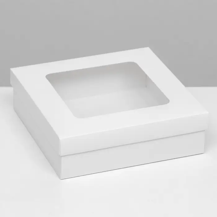 Коробка подарочная складная, упаковка, крышка-дно, с окном, белая, 20&times;20&times;6 см