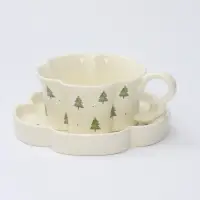 Чайная пара &laquo;Ёлочка&raquo;, 2 предмета: чашка 250 мл, блюдце d=15.5 см, керамика, бежевая