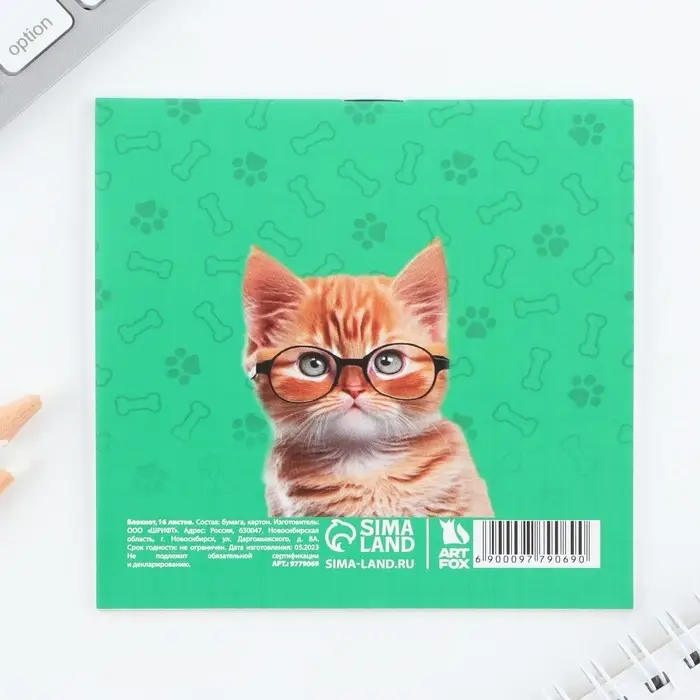 Блокнот 10×10, 16 л. в клетку «Кот»