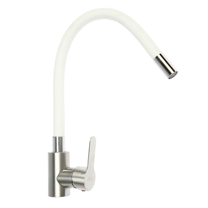 Смеситель для кухни ZEIN Z2752, гибкий излив, картридж 35 мм, нерж. сталь, белый/сатин Смеситель для кухни ZEIN Z2752, гибкий излив, картридж 35 мм, нерж. сталь, белый/сатин