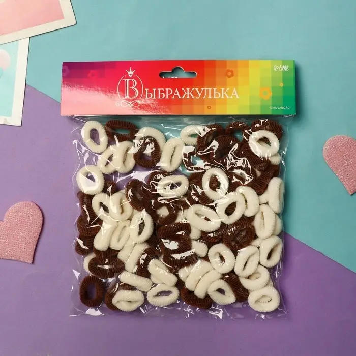 Резинка для волос "Махрушка спорт" (набор 100 шт) 1,5 см, бежево-коричневый