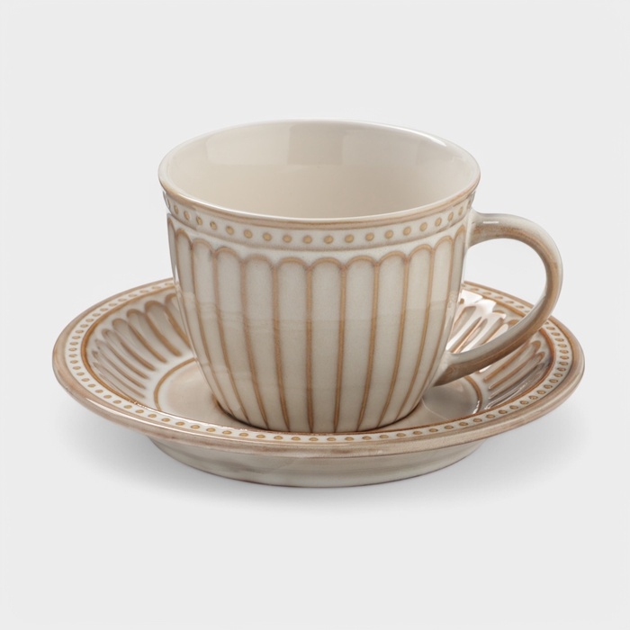 Чайная пара Доляна  Чайная пара Доляна "Винтаж" 250 мл блюдце 15х2 см, кружка 11,5х9х7 см, цвет бежевый