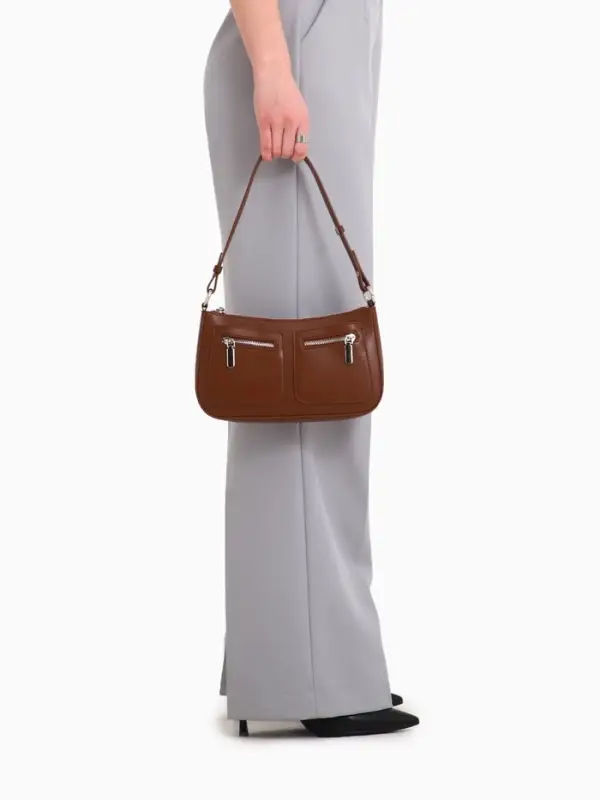 Сумка женская багет TEXTURA на молнии, 21&times;6&times;13 см, коричневая