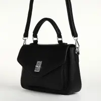 Сумка женская мессенджер TEXTURA на клапане, 24&times;7&times;16 см, чёрная