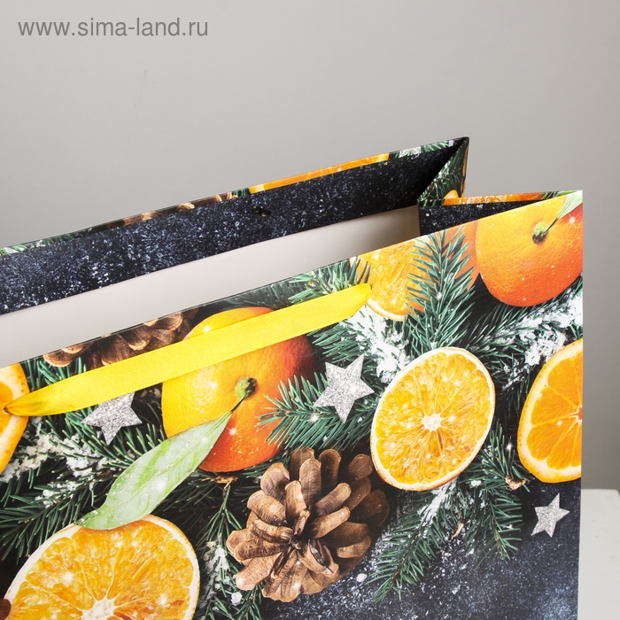 Пакет подарочный новогодний ламинированный «Мандарины», XL 49 х 40 х 19 см, Новый год Пакет подарочный новогодний ламинированный «Мандарины», XL 49 х 40 х 19 см, Новый год