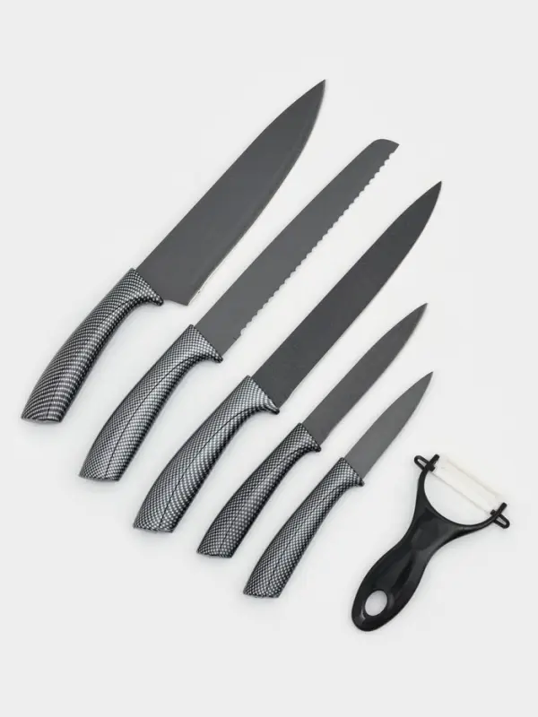 Набор кухонных принадлежностей &laquo;Гипноз&raquo;, 6 предметов: ножи 5 шт., овощечистка, чёрный