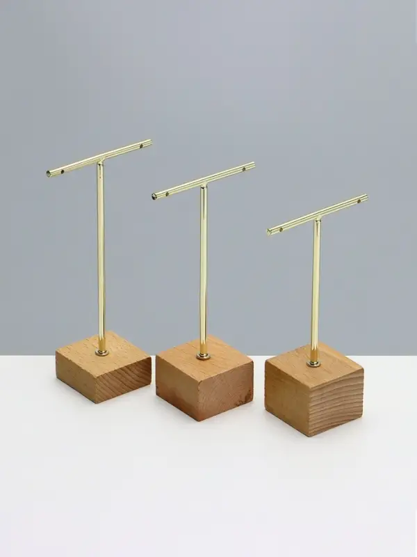 Подставка под серьги QF, Т-образная, набор 3 шт., 16, 13.5, 11.5 см, цвет золото