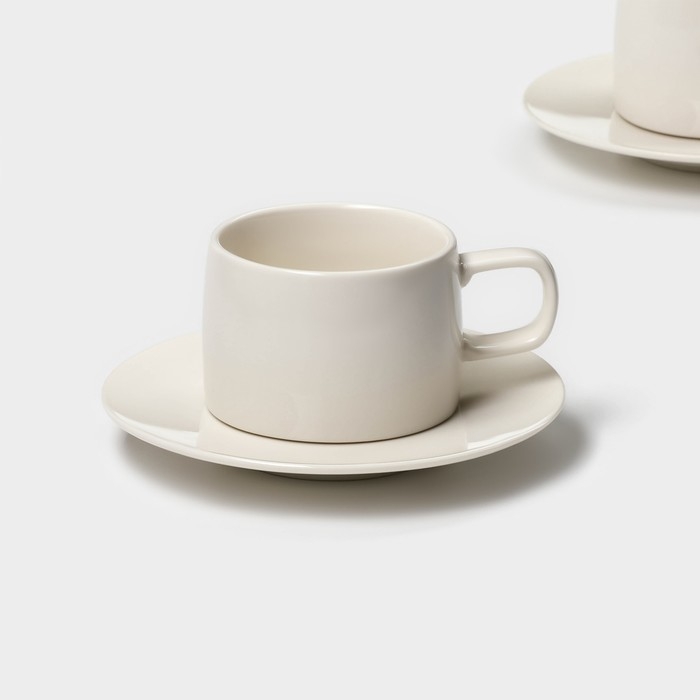 Набор керамический кофейный Magistro Whitewarm, 4 предмета: чашка 250 мл, блюдце d=15,5 см