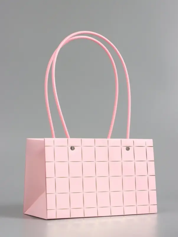 Сумка переноска для цветов, влагостойкая, розовая, с тиснением, 22&times;10.5&times;13.5&plusmn;5% см