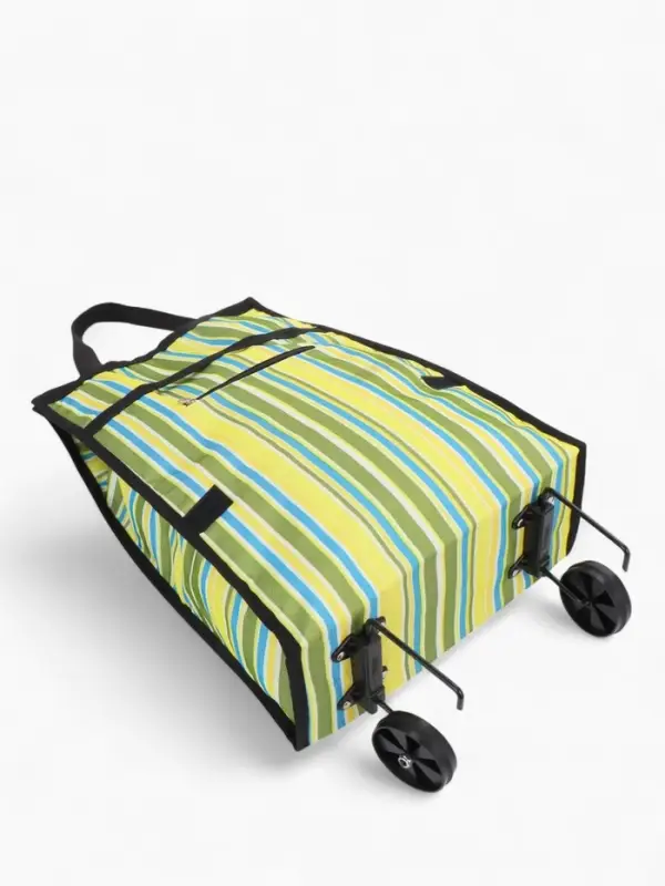 Сумка тележка хозяйственная &laquo;Полосы&raquo;, складная, на липучке, 2 колеса, 32&times;13&times;52 см, зелёная