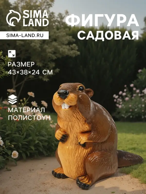 Садовая фигура из полистоуна «Бобер», 43×38×24 см