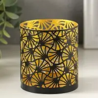 Подсвечник "Цилиндр №4" металл 7,5х7,5х8 см, черный с золотом