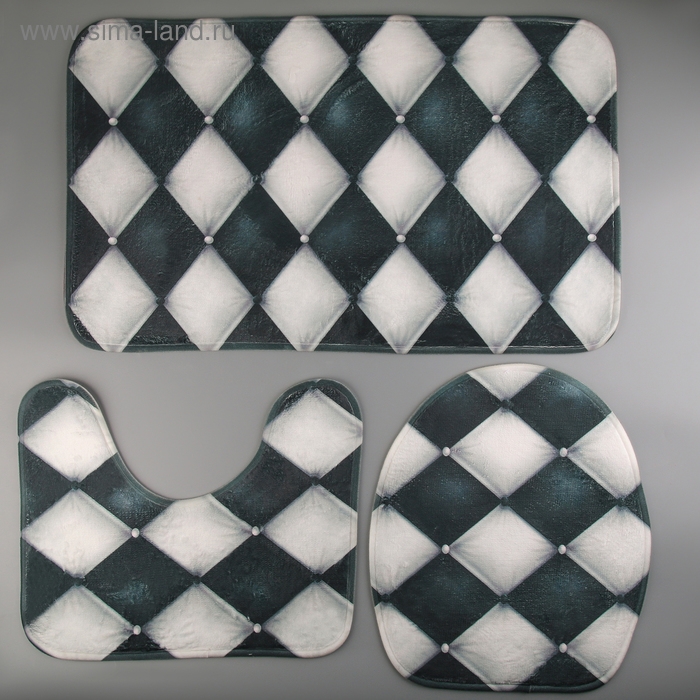 Набор ковриков для ванной и туалета Доляна «Ромбы», 3 шт: 37×45, 37×45, 45×75 см