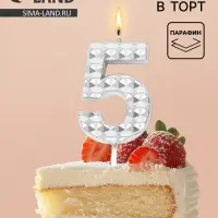 Свеча для торта &laquo;Элемент&raquo;, цифра 5, серебро